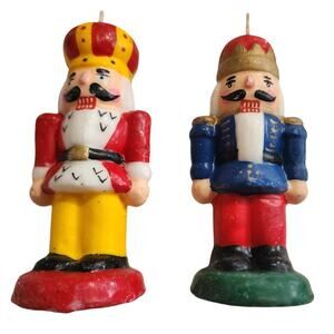 Vintage Set Nutcracker Wax Christmas Pillar Candle 6" Holiday Decor Festive Gift